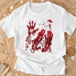 bloody red hands blood splatter zombie outbreak t shirt